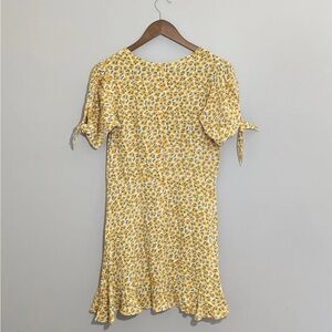 Faithfull the Brand Daphne Yellow Marguerite Floral Print Puff Sleeve Dress sz2